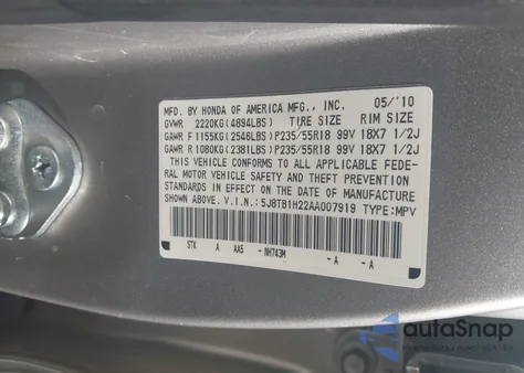 2010 Acura Rdx from USA, damaged, VIN 5J8TB1H22AA007919